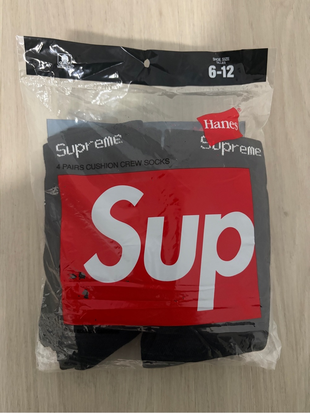Supreme Black Crew Socks with Red Logo - 4 Pack